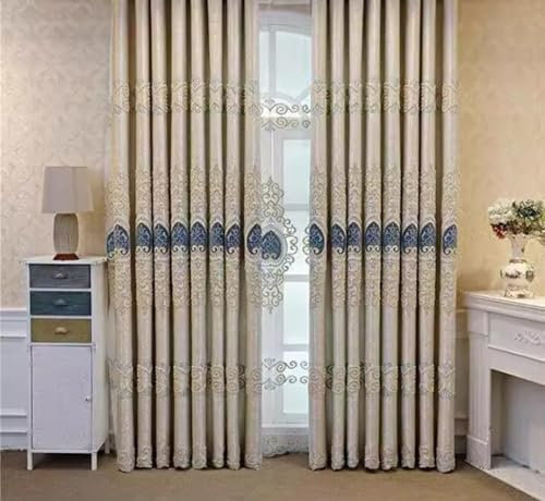 Mesnt Gardine Verdunklung, Grau 137x160cm Stickmuster Thermovorhang Kälteschutz Blickdicht, Schallschutz Vorhang Schlafzimmer, Pleat Hook