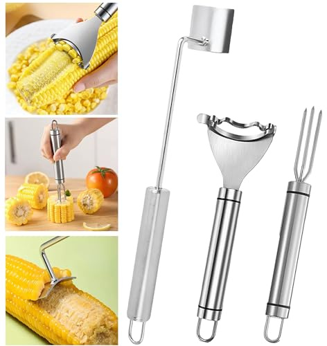 Corn Peeler 3 Pcs Stainless Steel Corn Peeler and Stripper Tool Set Upgraded Corn Stripper for Corn on the Cob,Peel Corn Cob Separator Quick,Gift for Women Home Dining Enthusiasts Gadget (3 Pcs)