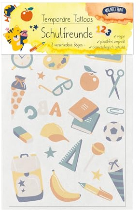 Kindertattoo Schulanfang, 3 Bögen Tattoo-Kinder, Geschenkidee Schultüte, Geschenke Schuleinführung, Kinder-Tattoo Mitgebsel, Aufkleber Schultüte, Mal Mich Bunt