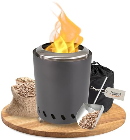 Lemodo Tischkamin anthrazti rauchfrei, Tischfeuer Outdoor, Mini-Feuerstelle tragbar mit Tragetasche, rauchfreier Tischkamin Ø 15 cm H 20 cm, Camping Tischfeuer, Deko Kamin Outdoor, Tischofen kompakt