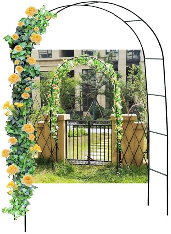 Arche de roses en métal élégante – Treillage de jardin pour plantes grimpantes, décoration de terrasse, soutien de mariage, cadre en acier robuste (noir, 120 x 220 cm)