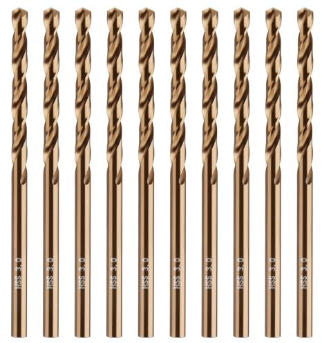 10 Pcs 3mm M35 HSS Twist Drill Bit 5% Cobalt Drill Bit Set High Speed Metric Jobber Drill Bit 135° Tip for Drilling Hardened Metal Stainless Steel Cast Iron Wood Tile Plastic, Gold