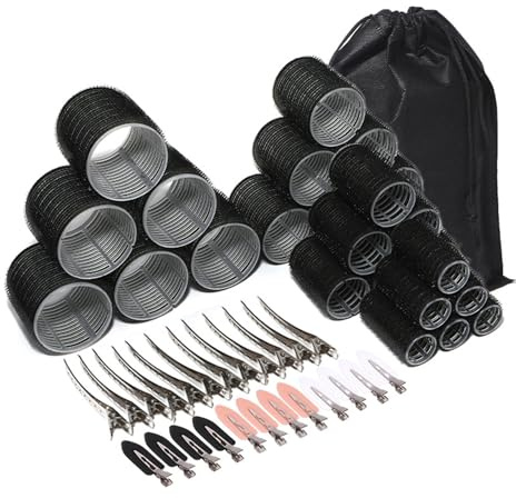 SLXLYH Set di 6 bigodini con clip in metallo, per acconciature da lunghe a corte, per salone di parrucchiere ed eventi formali (nero, 6 set di arricciature)