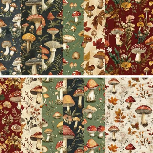 24 Sheets Floral Scrapbook Paper, 6x6 Inch Vintage Flower Craft Paper for DIY Card Making, Decoupage, Scrapbooking Supplies (12 Designs) (Mushroom, One Size)