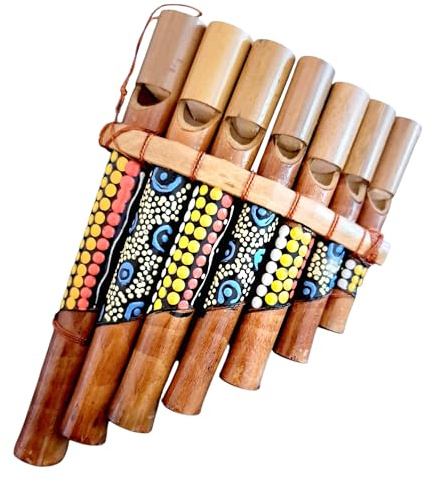 Flûte de pan en bambou, Péruvienne Artisanale 7 notes décorée