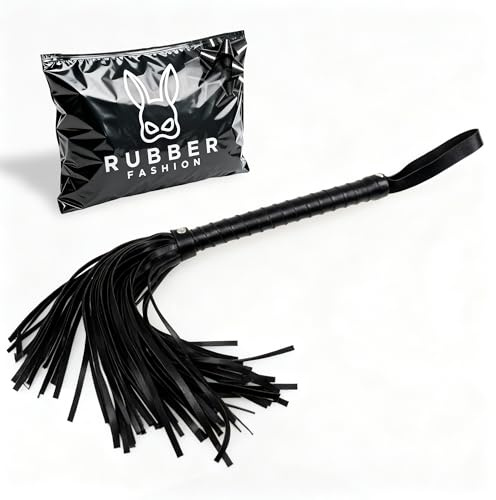 Rubberfashion Leder Peitsche kurz BDSM Peitsche - Erotik Spielzeug - Flogger & Peitschen - Bondage Set für Paare Schwarz 50 cm
