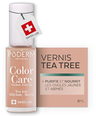 PODERM Vernis Soin au Tea Tree - Beige | Swiss Lab - 8ML | Enrichis en Tea Tree, Silicium & Biotine | Purifie, Clarifie & Nourrit les Ongles Jaunes et Abîmés | Créé par une Podologue