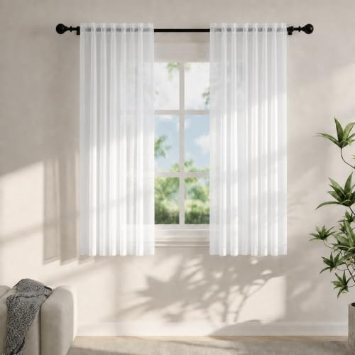 Voile Curtains for Windows 54 Drop, 2 Panels Dual Rod Pocket W56xL54 Inch
