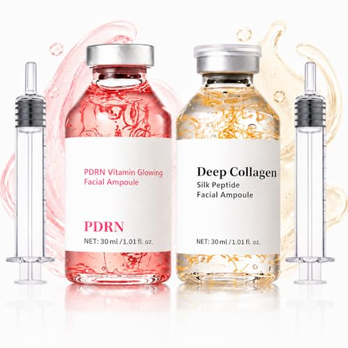 Deep Collagen Silk Peptide Face Ampoule & PDRN Face Ampoule Set, Lightweight Hydrating Facial Serum Duo for Soft, Smooth-Looking Skin, Morning and Evening Skincare, 2 x 30 ml