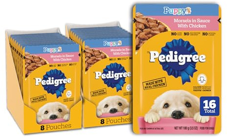 Pedigree Puppy Food Morsels in Sauce, Wet Dog Food Pouches, Chicken Flavor, 3.5 oz. Pouches, 16 Count