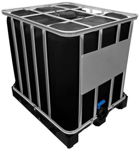Werit 1000l IBC Container SCHWARZ auf Kunststoffpalette Deckelgröße DN 150, Armaturgröße S60x6 Grobgewinde