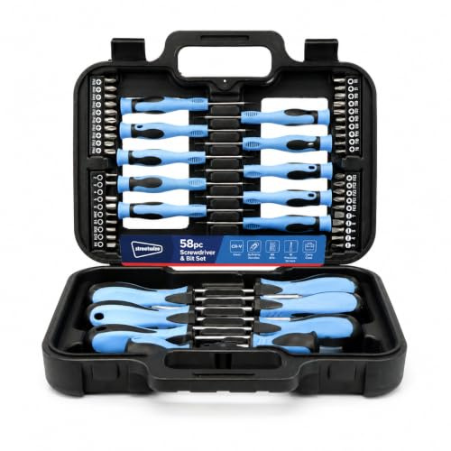 Streetwize Blue & Black 58pc Screwdriver and Bit Set in Tool Case - Slot Flat Pozi Phillips etc