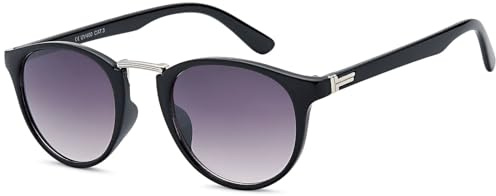 styleBREAKER occhiali da sole lenti arrotondate, ponte di metallo, montatura in plastica e metallo, unisex 09020084, colore: Montatura nero - argento / Vetro marrone Sfumato