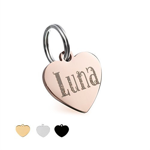 Hundemarke mit Gravur Edelstahl ID Tag Herz Erkennungsmarke Adressanhänger (Rose Gold,M)