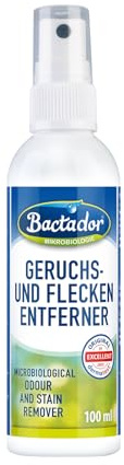 Bactador Enzymreiniger - Geruchsentferner & Fleckenentferner Spray 100ml - Mikrobiologischer Geruchsneutralisierer - Porentiefe Reinigung in Haushalt und Tierhaltung - Hundeurin/Katzenurin Entferner