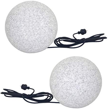 Trango 2er Set 400G Gartenkugel IP65 *NATURE* in Granitstein-Optik, 40cm ? inkl. je 1x E27 Fassung & je ca. 5m IP44 Kabel Kugelleuchte, Leuchtkugel, Außenlampe, Außenkugel ohne Leuchtmittel