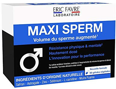 MAXI SPERM - Complément Alimentaire Hautement Dosé, Améliore Désir, Erection, Volume de Spermatozoides - Safran, Sélénium, L-Carnitine, Zinc - 60 Gélules - Eric Favre