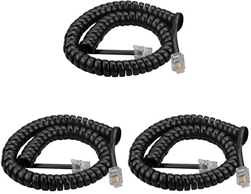 AIMIJIA Telephone Handset Cord， Modular Coiled Telephone Handset Cord for Telephone/Handset Black Curly Cord RJ11 4P4C (6ft Handset Cord-3 Pack)