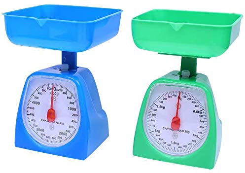 Utoolmart Báscula de cocina mecánica - Báscula de alimentos dietéticos - con medidas de libras y kilogramos - Rango de medición 5000g Precisión 5g Azul 1 pieza