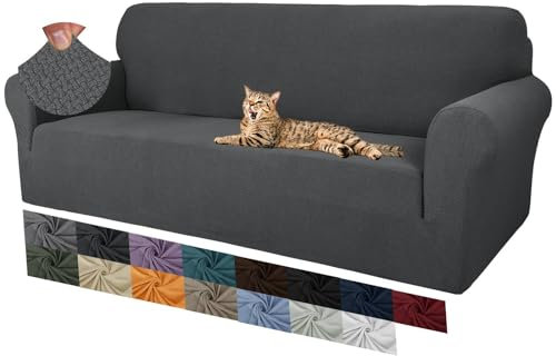 MAXIJIN Fundas para sofá jacquard creativas para 3 plazas, 1 funda de sofá antideslizante superelástica para perros (3 plazas, gris oscuro)