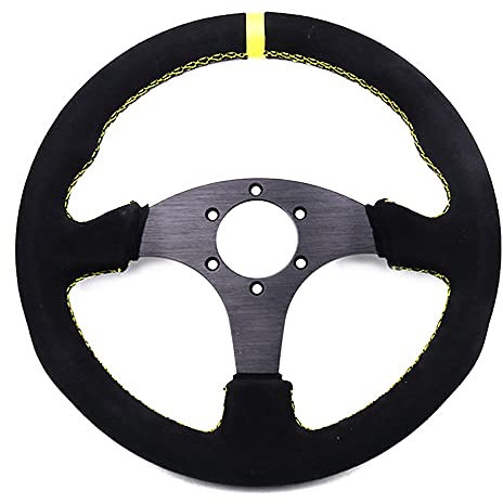 TTSJSM Sport Lenkrad,SportlenkräDer Auto Universal 13 Zinch 330mm Racing Flaches Lenkrad Leder simuliertes Spiel Karting (Color : 6028BK MS YL YL)