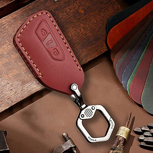 ontto Autoschlüssel Hülle Cover Passt für VW ID.3 ID.4 Golf 8 Seat Leon MK 4 Tarraco Ateca Skoda Octavia 2020-2021 Leder Schlüsselhülle Schlüsselbox Schlüsselanhänger Schlüssel Schutz Etui 3 Taste-Rot