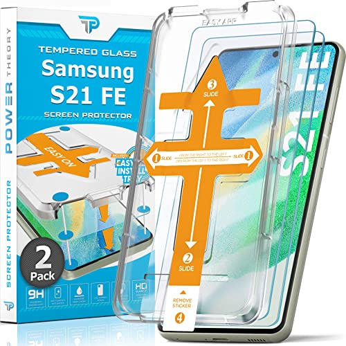 Power Theory Schutzglas für Samsung Galaxy S21 FE 5G Schutzfolie, Glas Displayschutz mit Schablone, Displayschutzfolie, Glas Folie mit Anbringhilfe [2 Stück]