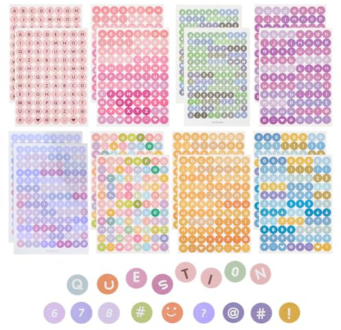 SUPERFINDINGS 32 Blatt 8 Farben Bunte Alphabet Zahlen Aufkleber 10mm Runde Selbstklebende Aufkleber Für Album Notebook Dekor DIY Handwerk