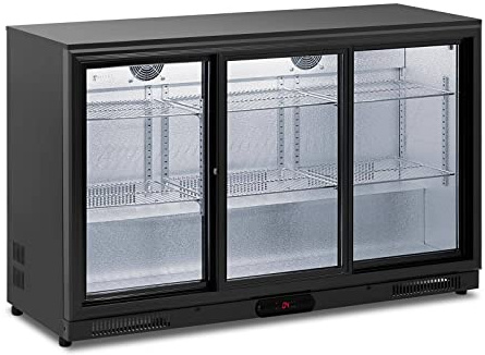 Royal Catering RC-BC009 Beverage Cooler - 318 L Black Powder-Coated Steel Drinks Fridge with Double-Walled Tempered Glass and Sliding Doors