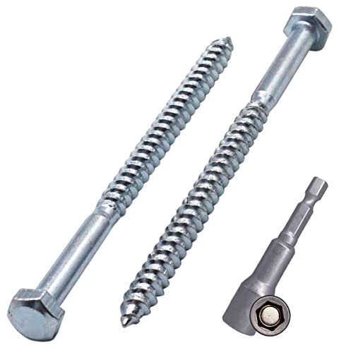 SKIR'CO (15 Stück) DIN 571 verzinkter Stahl Sechskant-Holzschrauben M5 x 80 mm, Schrauben Sortiment, Sechskantschraube, Schlüsselschrauben (mit magnetischem Sechskant-Bit)