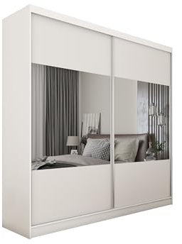 ALTDECOR Kleiderschrank mit Spiegel und Schiebetüren, kugelgelagerte Führungsschienen und Aluminium-Leisten, LED-Beleuchtung (weiß + 16 Farben) und Fernbedienung - CELI - 200 cm Weiß