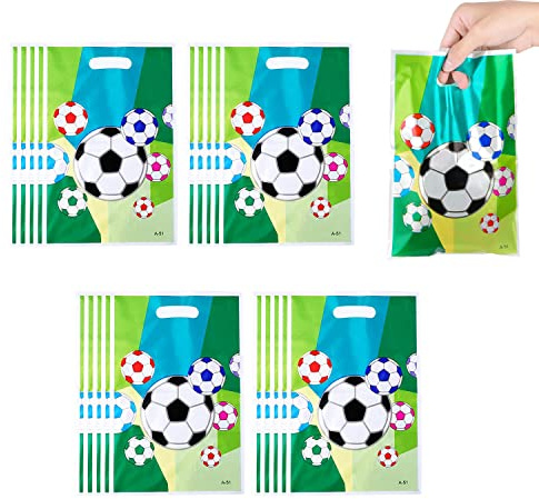 20 Stück Fußball Partei Geschenk Taschen Süßigkeitstaschen Taschen Fussball Goodie Bags Fußball Thema PE Geschenktüten für Jungs Gastgeschenk Kindergeburtstags Party Deko