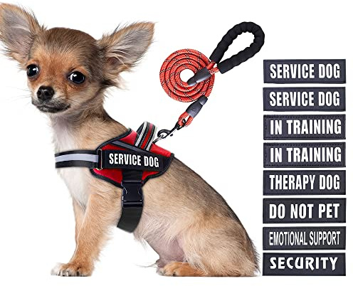 Service Dog Hundegeschirr, Geschirr und Leine, Animire in Trainings-Hundegeschirr mit 8 Hunde-Patches, reflektierende Hundeleine mit weich gepolstertem Griff für kleine, mittelgroße, große und extra