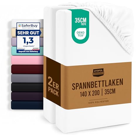 Utopia Bedding Lot de 2 Drap Housse - Blanc, 140 x 200 cm - Coupes de 35 cm pour Matelas épais - Certifié Oeko-Tex - Polyester Microfibre brossée