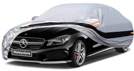 10 Layers Saloon Car Cover Waterproof Breathable Large,100% Waterproof Outdoor Car Covers Rain Snow UV Dust Protection Custom Fit for Mercedes CLA, Lexus IS250, BMW 2 Series, Etc.