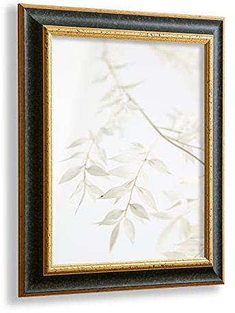 VO design Rahmen Kjell für Bild 80x60cm Schwarz Gold mit Acrylglas | Bruchsicheres 1mm Acrylglas Antireflex und 2,5mm weiße MDF-Rückwand