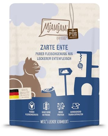 MjAMjAM - Nourriture humide premium pour chats - Quetschie - délice pure viande - viande de canard savoureuse à l’état pur, 1 paquet (1 x 300g), sans céréales avec un supplément de viande