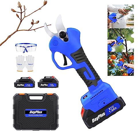 Electric Secateurs, 21V Cordless Electric Pruning Shears, Battery Cordless Pruner with 1×1.5AH Batteries, One-Handed Portable Cordless Electric Pruning Shears for Garden Pruning, Tree Trimming