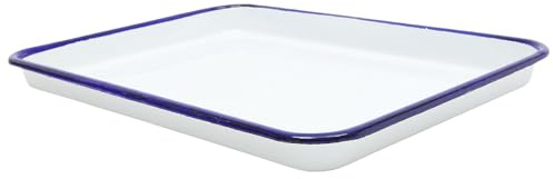 Amosfun Enamel Bake Pan Enamel Baking Pan Cookie Sheet Cooking Toaster Oven Tray Pan Rectangular Bread Serving Tray Vintage Enamelware for Kitchen Restaurant 26x18cm