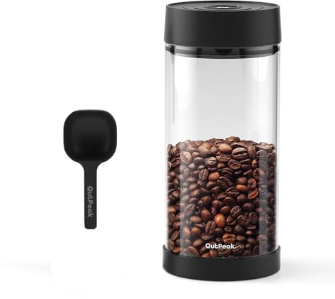 OUTPEAK Neo 1.35L, 6-Month Fresh Coffee Bean Storage, Large Auto Vacuum Coffee Canister, Holds 17.6 oz of Coffee Beans, One-Button Operation, Airtight Canister with Scoop, Food Storage Glass