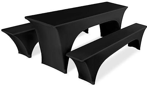 Pesonlook 1 Stück Biertischhusse Schwarz Stretch Biertisch und Bank Set Husse für 70cm Tischbreite, Bierbankhusse 220x70x70cm für Bankett Outdoor Möbel Schonbezüge