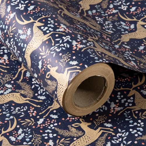RUSPEPA Weihnachts-Geschenkpapier, Jumbo-Rolle Kraftpapier – 76 cm x 30 m – Hellblaues Rentier-Design für Weihnachtsgeschenkverpackung