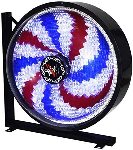 Barber Pole Molino de Viento Luz Redonda LED - 27/38 Rotación giratoria Tiras Rojas Blancas Azules Lámpara de Pared eléctrica con Letrero Abierto, para peluquería Decoración al Aire Libre