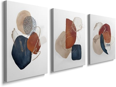 Wall Art for Living Room Framed Canvas Wall Art Abstract Pictures in Teal Blue Gold Art Prints 3 Panels 12x16 in Wall Decor Aesthetic Bedroom Bathroom Kitchen Hallway Stairs Office, YH1101