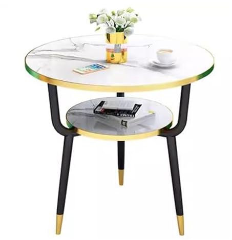Couchtisch Runder Esstisch mit Ablagefläche, moderner Küchentisch for 2–3 Personen, Beistelltisch mit HDF-Tischplatte und Metallbeinen, Couchtisch for Café/Bar, Küche, Esszimmer, Büro Beistelltisch