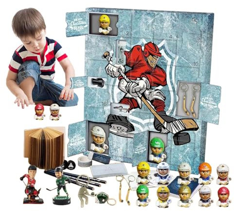 Hockey-Adventskalender 2024, 24 Tages Countdown Kalender Mit 24 Kleinen Türen, Eishockey Figuren Adventskalender Weihnachtsdekoration, Weihnachts Countdown Eisball Dekoration, Hockey Advent Calendar