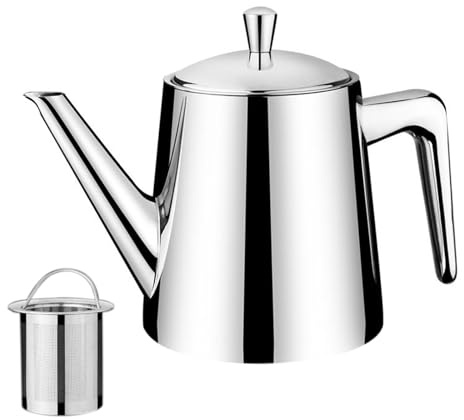 Doppelwandige Teekanne aus Edelstahl, 0.75L Thermo Teekanne Mit Siebeinsatz, Teebereiter Kaffeekanne Mit Deckel, Langlebiges kratzfestes Tee Kanne Teekessel Für Losen Tee Und Teebeutel