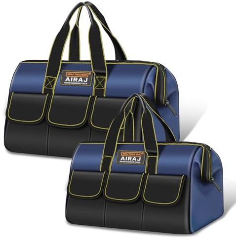 Tool Bag 2-Pack Set | AIRAJ 16 & 18 Small Tool Bag | Wide Mouth Tool Bags for Men and Women | Small Tool Tote | Tool Organizer for Home Repairs,Garage Storage,Professional Work | Portable Tool Box
