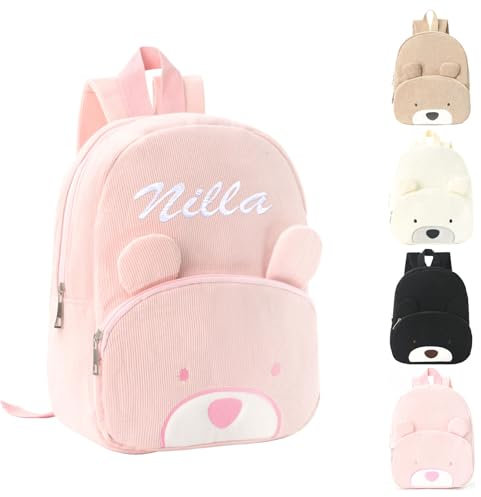 Personalisierte Rucksack Kinder mit Gestickt Namen, Bär Kinderrucksack für Mädchen Junge, Kita Mini Backpack Kleinkind, Kindergartenrucksack Schulranzen Tasche für Kindergarten Schule (Rosa)