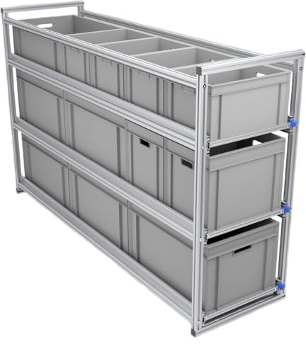 Sehr langer Heckauszug, 220kg Schwerlastauszug Camper, 180cm Auszugregal, Heckgarage Eurobox (Etagen: 3)
